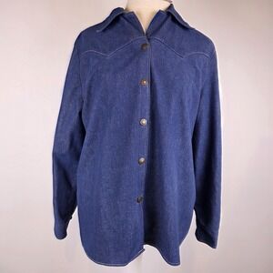 Vtg 70s Rhapsody Glazier Chicago Western Denim Shirt Womens L Butterfly Collar